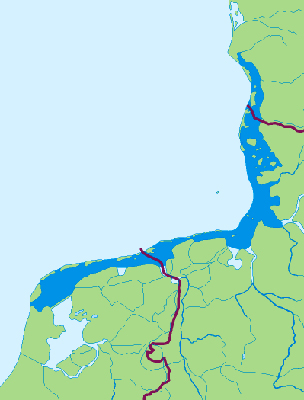 A kékkel jelölt terület maga a Watt-tenger