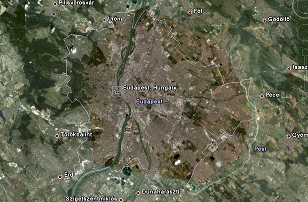 Budapest környéke a Google Earth térképén
