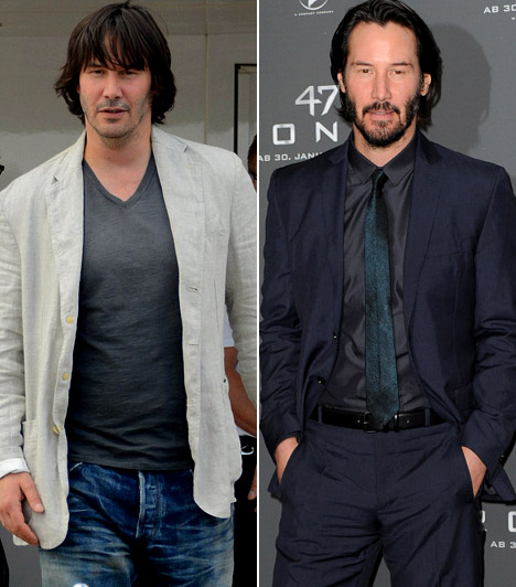 	Keanu Reeves  	A különbség magáért beszél: a bal oldali kép 2013 tavaszán készült Keanu Reeves-ről, míg a jobb oldali fotó 2014 év elején a 27 Ronin premierén.