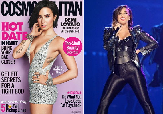 	A Cosmopolitan 2015. szeptemberi számának címlapján Demi Lovatonak nem csak az arca, de a teste is átalakuláson esett át. A törzse a Photoshopnak hála nagyon természetellenesen fordul, ráadásul kicsit olyan, mintha a jobb lábát leretusálták volna.