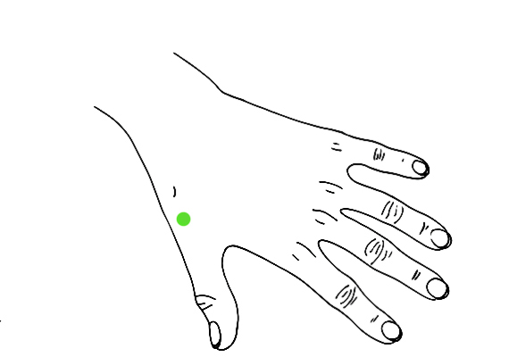 	A kéz zölddel jelölt pontja is ad egy alternatívát a fejfájás csillapítására, kiváltképp, ha az aggodalom vagy emésztőszervi probléma eredménye. A hüvelykujjat a kinyújtott mutatóujjhoz szorítva kidudorodik az izom, melynek legmagasabb pontját kell stimulálni.
