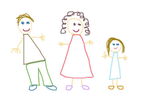 	Ha ezt a rajzot egy háromtagú család gyermeke rajzolta, pozitívumok derülnek ki a belőle. Mivel a figurák a lap közepén vannak, változatosan használja a színeket, az alakok hiánytalanok, a gyerek látszólag jól érzi magát a családban.