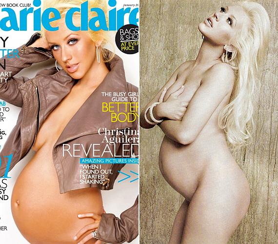 	Christina Aguilera 2007-ben lépett az önmagukat terhesen is büszkén felvállaló, meztelenül pózoló kismamák nyomdokaiba, pedig előtte, amíg lehetett, visszahúzódóan titkolta terhességét. A Marie Claire magazinban jelentek meg róla csodaszép, művészi jellegű fotók.