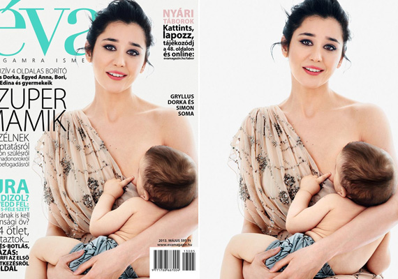 	Gryllus Dorka 2012. március 12-én hozta világra első gyermekét, Somát. A kisfiú édesapja Simon Kornél színész. A színésznő és Soma látható az Éva magazin májusi címlapján - a 40 éves sztármami bevállalta, hogy kisfiát szoptatva áll kamerák elé.