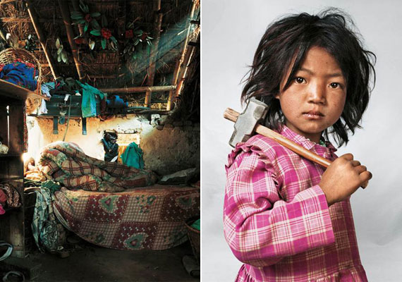 	A hétéves nepáli, katmandui kislány, Indira otthona ugyancsak egyetlen helyiségből áll. Egyetlen matracon alszik testvéreivel. Hároméves kora óta a helyi gránitfejtőben dolgozik.