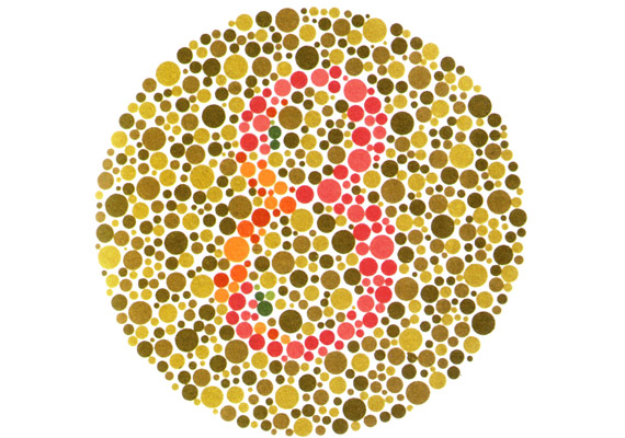 	Az első képen még viszonylag élénkek a kontrasztok, könnyen felismerhető a 8-as szám. Bár a zöldet és a vöröset sok színtévesztő keveri.