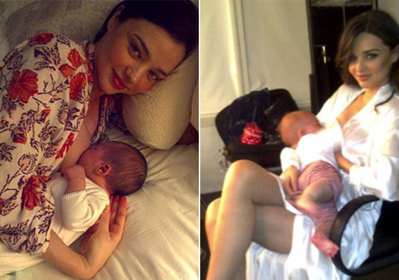 	A gyönyörű fehérneműmodell, Miranda Kerr is készített babája, Flynn etetése közben képet, nem is egy alkalommal.