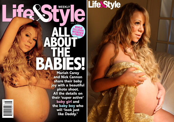 	A Life&Style magazinnak 2011-ben vetkőzött az ikrekkel várandós Mariah Carey.