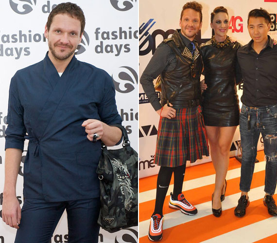 
                        	Lakatos Márk stylist, a TV2 műsorvezetője rendezvényeken tesz ki igazán magáért. A skót szoknyát sportcipővel és bőrkabáttal a 2013-as VIVA Cometen viselte.