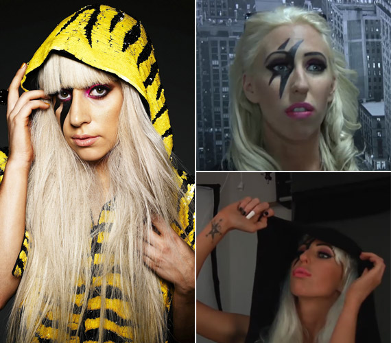 	Lady Gaga és Rákóczi Judit, aki az énekesnőéhez hasonló arcfestést kapott.