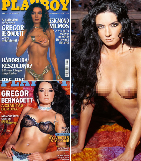 	Gregor Bernadett	A cicás szemű, fekete loboncú szépség kétszer is megmutatta bájait a nyuszis magazin címlapján: először 2001 februárjában, majd 2007 májusában.