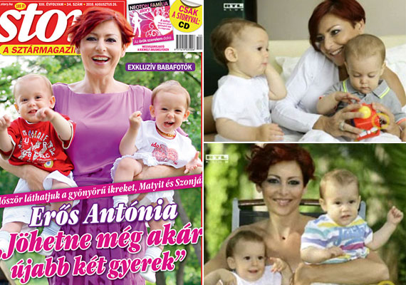 	Erős Antónia ikrei 2009 júliusában születtek. Szonja Mária és Mátyás Iván egyéves korukban szerepeltek a Story magazin címlapján és az RTL Klub kamerái előtt is, a híradós azóta tudatosan nem mutatta meg őket.