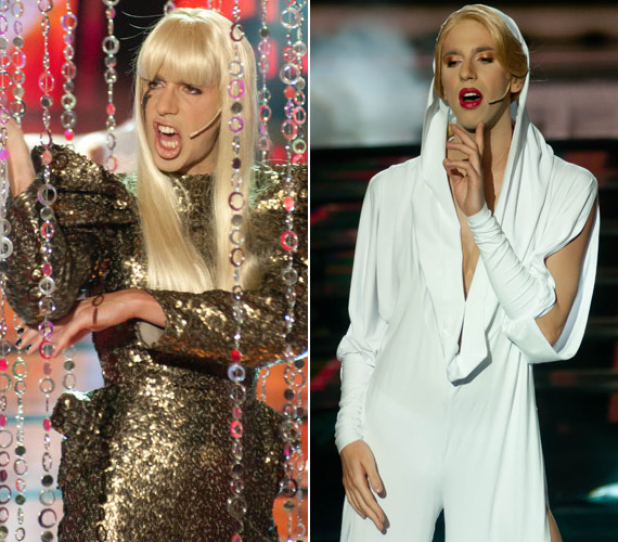 	Varga Viktor két szőke énekesnő, Lady Gaga és Kylie Minogue bőrében.