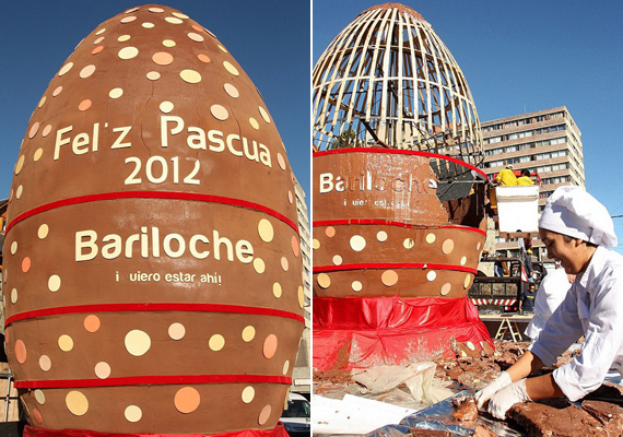 	Az argentin San Carlos de Bariloche városában alkották meg a világ legnagyobb csokitojása címet őrző monstrumot, ami nyolc és fél méter magas és öt méter hosszú. 27 ember és egy cukrászmester két héten keresztül építette.