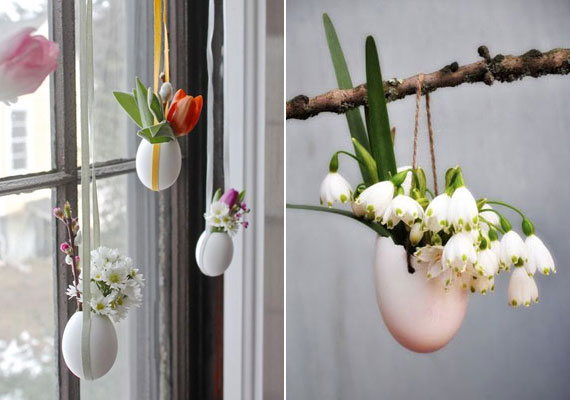 	Ha a tojáshéjba virágokat helyezel, óvatosan egy fa ágára vagy barkára is felakaszthatod.