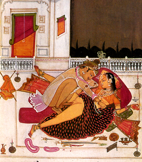  	Indiai erotika  	A keleti kultúrákban sokkal nyíltabban ábrázolták a szexualitást, mint a keresztény nyugaton. Az indiai Káma-szútra közismerten az első írott szexkönyv, azonban a különféle pózokat képekkel is illusztrálták. 	