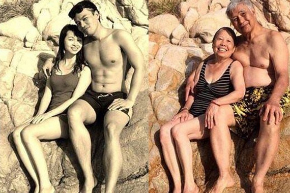 	1963-ban ugyanazon a sziklán ülve fotózkodott ez az ázsiai pár, mint 2014-ben. Bár ők maguk sokat változhattak, a kettejük közt lévő kötelék szemmel láthatóan ugyanaz, sőt.
