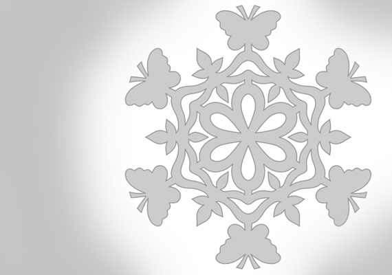 	Ha kicsit elrugaszkodnál a karácsony szimbólumaitól, íme, egy lepkés hópehely. A sablont itt találod.