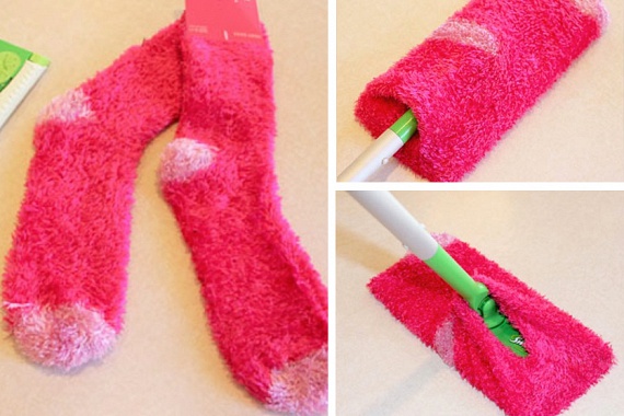	Anyagától függően a zoknit akár felmosásra is használhatod, ha a képen látható módon a felmosófej vázára húzod.