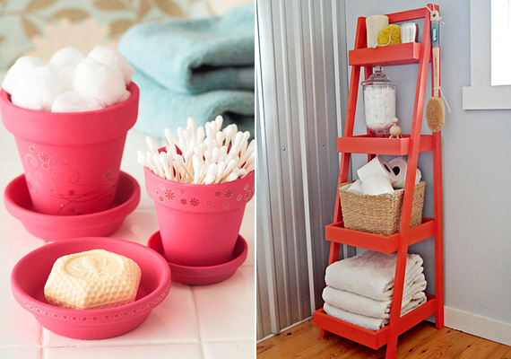 	Két példa az ötletes újrahasznosításra, egyúttal a praktikus fürdőszobai tárolásra.