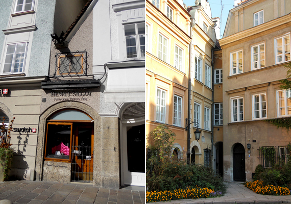 	A bal oldali képen Salzburg aprócska ingatlana látható, jobb oldalt pedig Varsó híresen kicsi háza.