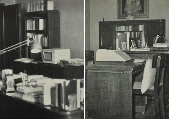 
                        	Csakúgy, mint a dolgozószobát, annyi különbséggel, hogy a régi képpel ellentétben XVI. Benedek íróasztala épp a szoba ellenkező oldalán foglalt helyet.