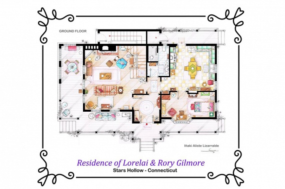 	New Yorktól kissé távolabb így fest Lorelai és Rory Gilmore Stars Hollow-i otthonának földszintje a Gilmore Girls - Szívek szállodája - című sorozatból.