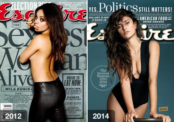 	Mila Kunis 2012-ben számított a világ legdögösebb nőjének az Esquire szerint, egy évvel azt követően, hogy bemutatták a Barátság extrákkal című filmet.	Penélope Cruz kétgyermekes anyukaként is a csúcson van, a spanyol színésznő tavaly nyerte el a világ legszexibb nője címet.