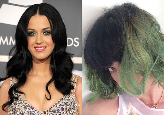 	Katy Perryről azért lehet tudni, hogy ő rejtőzik a zöld fürtök mögött, mert saját maga posztolta a képet, egyébként felismerhetetlen.