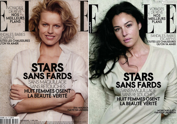 	Az Elle magazin egészen egyedi címlapfotó-sorozatán - Sztárok smink nélkül - olyan hírességek láthatók, mint Eva Herzigova vagy Monica Bellucci.