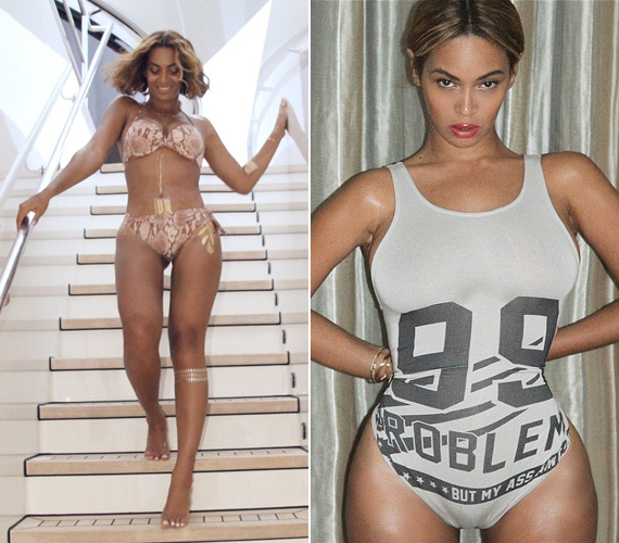 	Beyoncé is előszeretettel korrigálja az alakját. A bal oldali képen a lába közötti lépcsősor torzult el, a jobb oldalin pedig a dereka és csípője körüli terület.