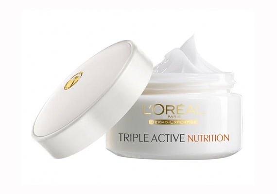 	A L'Oréal Triple Active Nutrition arcápoló a vízhiányos bőrt hidratálja, UVB elleni szűrőanyaga pedig véd a napsugárzástól. Ára: 1590 forint.