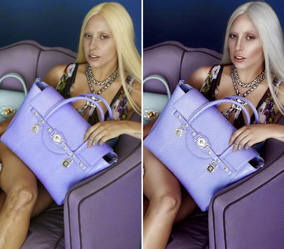 	Lady Gaga 2014-es Versace-kampányfotója is utómunkálaton esett át. A módosítások közül leginkább az orrformájának átalakítása döbbenetes.