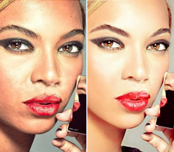 	Beyoncé külseje tökéletesnek tűnt a L'Oréal 2013-as hirdetésében, azonban az eredeti képen jól látszanak arcán a bőrhibái.
