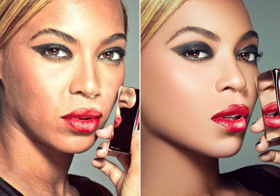 	Beyoncé sem úszhatta meg, hogy a L'Oréal hirdetésének nyers verziója felkerüljön az internetre. A képen már nem olyan tökéletes az arca, mint a reklámban, ez azonban sokaknak csupán azt bizonyította, hogy ő is ember.
