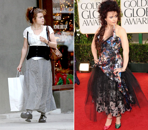 
                        	Helena Bonham Carter ruhái igencsak megosztják a közvéleményt.