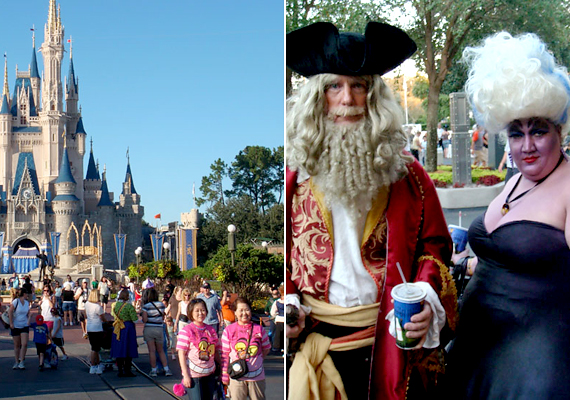 	Az orlandói Disneylandben tobzódnak a jelmezek és a mesefigurás öltözékek, a hangulat ráadásul nem feltétlenül korlátozódik a park területére.