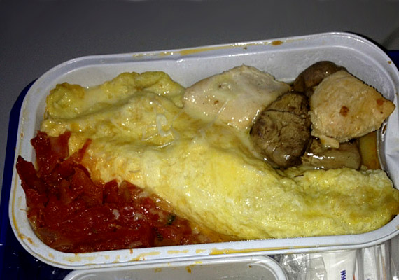 	A Freebird Airlines fedélzetén gombás omlett is szerepel az étlapon. Hogy a fenti képen látható valami az volna, afelől kétségeink vannak.