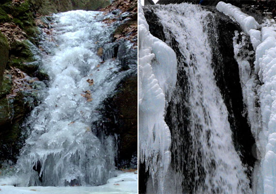	A bal oldali képen a Mátrában található Tarjánka-szurdok, a jobb oldalin pedig Lillafüred vízesését láthatod. Jégbe fagyott állapotukban még különlegesebb látványt nyújtanak.
