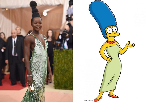 	Lupita Nyong'ót feltornyozott frizurája és földig érő, világoszöld estélyi ruhája miatt a rajongók rögtön Marge Simpsonhoz, a Simpson család egyik karakteréhez hasonlították.